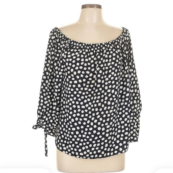 J. Crew Black and White Tie Front Blouse with Cuffed Sleeves - Picture 1 of 2